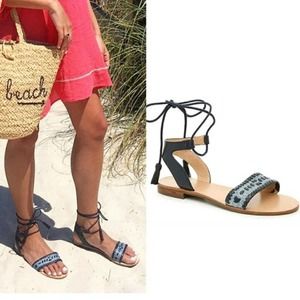 NEW Jack Rogers Tate Raffia Tassel Tie Up Sandals